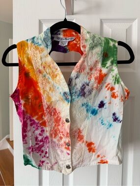 Tie-Dye Lace Panel Sleeveless Vest - Multicolor